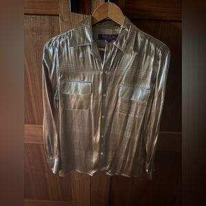 Ralph Lauren Purple Label Womens Size 2 Taupe Sequin Plaid Silk Blend - Gold